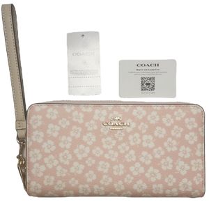 Coach Pastel Pink Dusty Flower Print Long Zip Wallet
